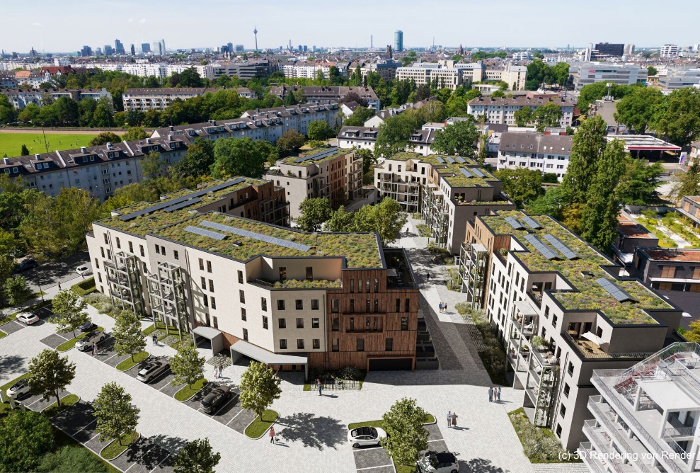 Arche Noah Quartier – Luftaufnahme des Wohnprojekts in Holzhybridbauweise